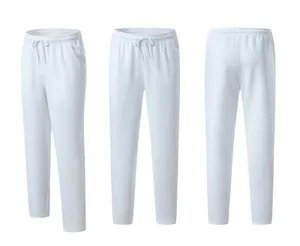 Detailed views of white sports sweatpants showing front, back, and side angles for training