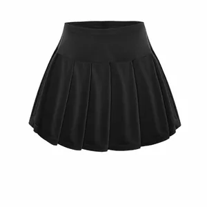 Detailed front view of black pleated tennis skirt for kids with anti-exposure shorts