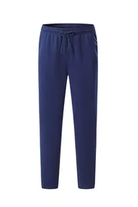 Front view of navy blue straight-leg sports sweatpants with elastic drawstring waist.