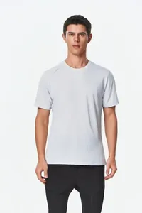 Front view of a men's quick-dry sports T-shirt in light lavender with a crew neck design.