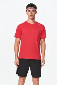 Men's quick-dry red sports t-shirt with crew neck for running and gym workouts