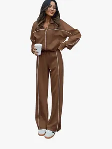 Ensemble de jogging marron deux pièces pour femme avec sweat à fermeture éclair
