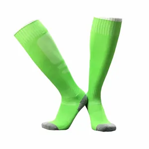 Neon green knee-high soccer socks with thickened towel bottom for sports training