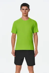 Men's quick-dry lime green short sleeve sports T-shirt for running and fitness training