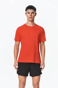 Men's orange quick-dry crew neck sports T-shirt for running and fitness training clothing
