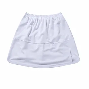 Plain white athletic tennis skort for children featuring a side slit and elastic waistband