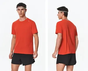 Front and back view of men's orange quick-dry short-sleeved sports t-shirt for running