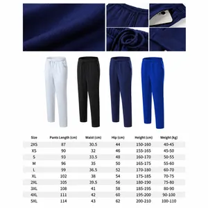 Solid color sports sweatpants for fitness with comprehensive size chart details