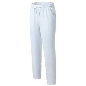 Solid white athletic sweatpants with drawstring waist for fitness and outdoor sports