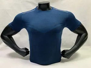 Blauw sneldrogend sport-T-shirt met korte mouwen en reflecterende strepen voor heren
