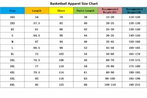 Detailed size chart for quick-dry breathable basketball uniform sets for kids and adults