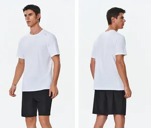 Comprehensive front and back views of a men's white quick-dry short-sleeved sports t-shirt