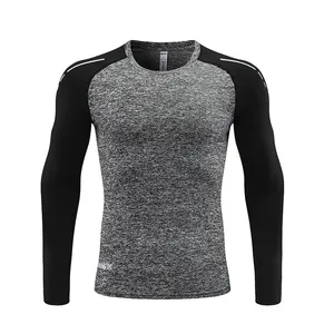 Maglia a compressione sportiva da uomo a maniche lunghe in grigio melange e nero