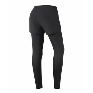 Detailed back view of black 2-in-1 women's sports leggings with quick-dry fabric