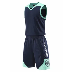 Atmungsaktives, schnelltrocknendes Basketball-Set in Dunkelblau und Mintgrün für Sport