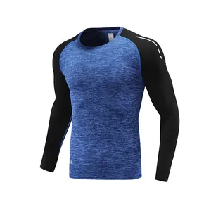 Maglia a compressione sportiva a maniche lunghe da uomo in blu mélange e nero