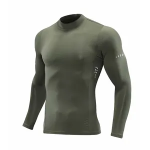 Grünes Herren-Kompressionsshirt, schnelltrocknend, Stehkragen, reflektierend