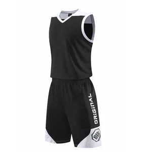 Detailansicht des schwarz-weißen, schnelltrocknenden Basketball-Trikot-Sets mit Logo.