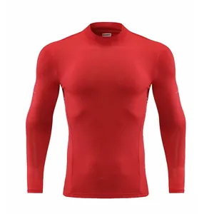 Vorderansicht rotes Kompressionsshirt Herren mit Stehkragen für Fitness und Laufsport