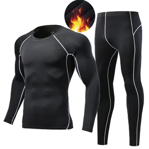 Detail of thermal fleece lining on black compression base layer set with white stitching