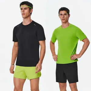 Men's quick-dry sports t-shirt in black and lime green for running and fitness training