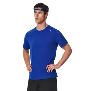 Professional men's royal blue quick-dry sports t-shirt with crew neck for running and fitness