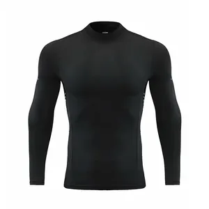 Langärmeliges Kompressionsshirt für Herren mit Stehkragen für Fitness und Laufsport
