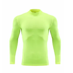 Professionelles Herren Langarm-Kompressionsshirt in Neongelb, schnelltrocknend mit Stehkragen
