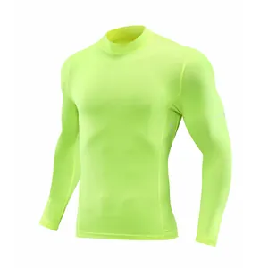 Herren Kompressionsshirt in Neongelb mit Stehkragen und reflektierenden Details