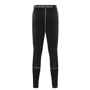 Professional back view of black quick-dry sports compression leggings with high-waist band