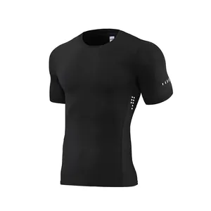 Premium black men's slim fit sports t-shirt with short sleeves for running and fitness