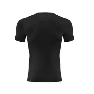 Professional back view of a black slim-fit men's athletic t-shirt for fitness and gym.