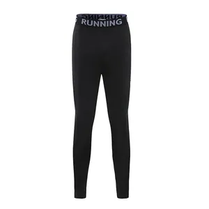 Professional high-waist black compression leggings for kids sports with RUNNING print