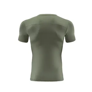 Rear view of olive green compression sports T-shirt for men's fitness training