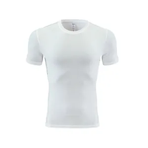 White men's compression athletic t-shirt with short sleeves shown on a mannequin