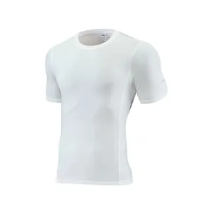 Close-up of white compression sports T-shirt showing its breathable athletic fabric.