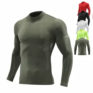 Herren Mock Neck Langarm Kompressionsshirt Schnelltrocknend Sport T-Shirt Hochelastisch Athletische Basisschicht Trainingstop
