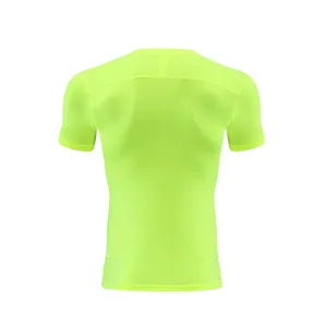 Back view of neon green men's compression athletic T-shirt for fitness training