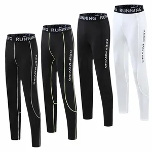 Men Kids Sports Compression Leggings High Waist Quick Dry Fitness Pants Basketball Training Athletic Base Layer Bottoms