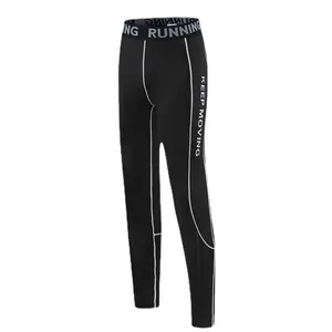 Breathable children's quick-dry compression leggings with white stitching and slogan
