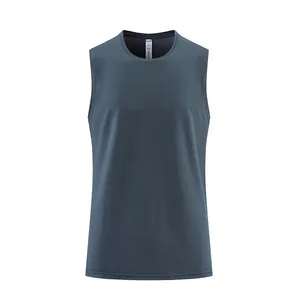 Front view of a dark grey quick-drying men's athletic tank top for running and gym workouts