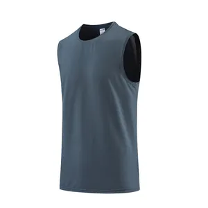 Sleeveless men's quick-dry sports vest in dark grey, breathable mesh gym tank top