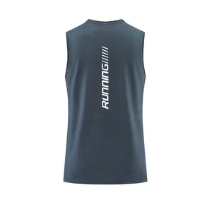 Detail view of the back of a men's quick-dry sports tank top with RUNNING print
