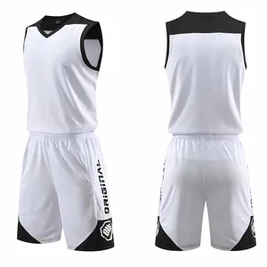Atmungsaktives weiß-schwarzes Basketball-Trikot-Set für Erwachsene und Kinder zum Training