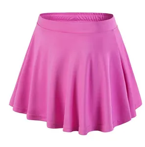 Close-up front view of a vibrant pink quick-dry pleated athletic tennis skirt for girls.