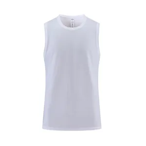 Close-up of white men's quick-dry sports tank top with breathable mesh texture.