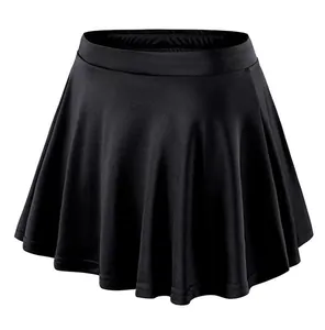 Detailed front view of girls' black pleated sports tennis skirt with quick-dry fabric