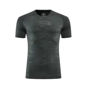 Front view of men's slim-fit quick-dry athletic T-shirt featuring subtle camo texture