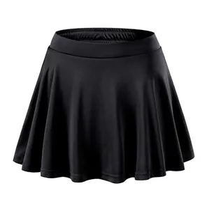 Close-up front view of black quick-dry pleated sports skort with anti-exposure shorts
