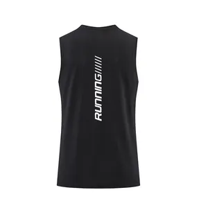 Back view of a breathable men's black quick-dry sports tank top with RUNNING print